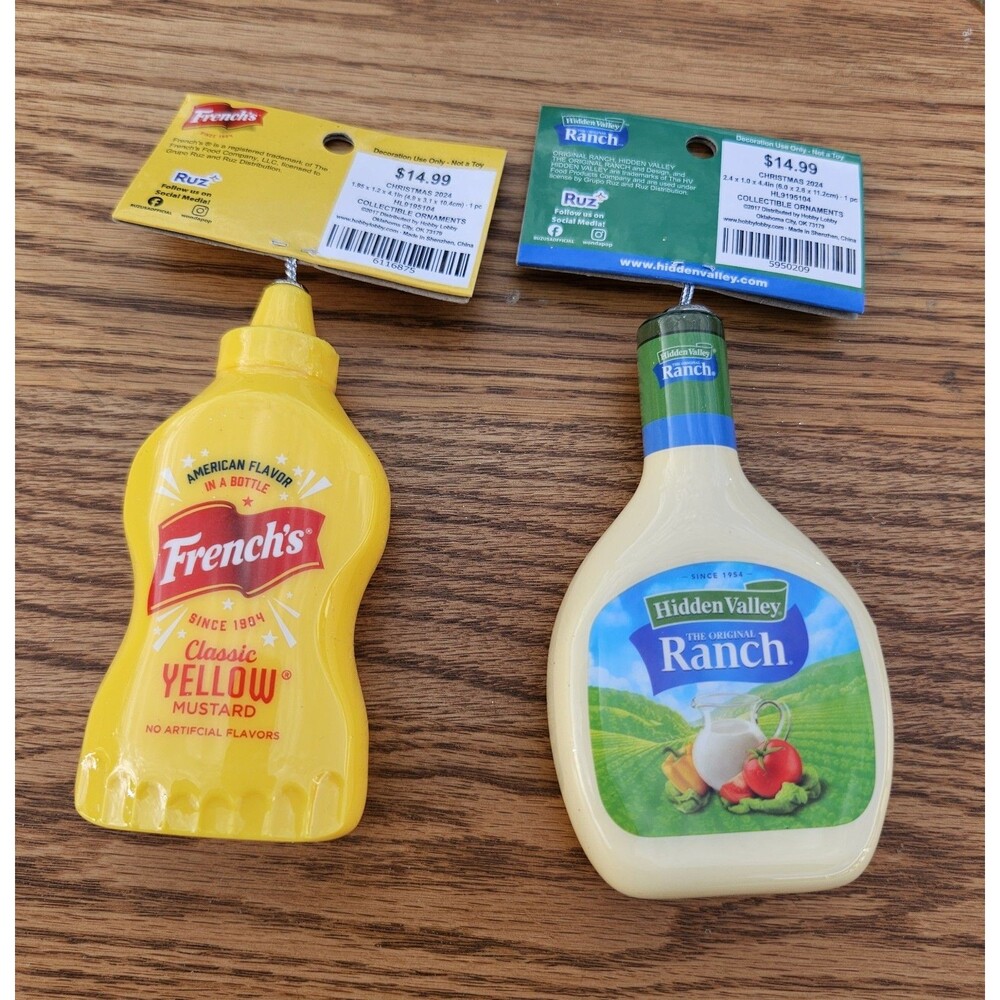 New Hidden Valley Ranch Salad Dressing Bottle ~ Mustard ~ Christmas Ornaments